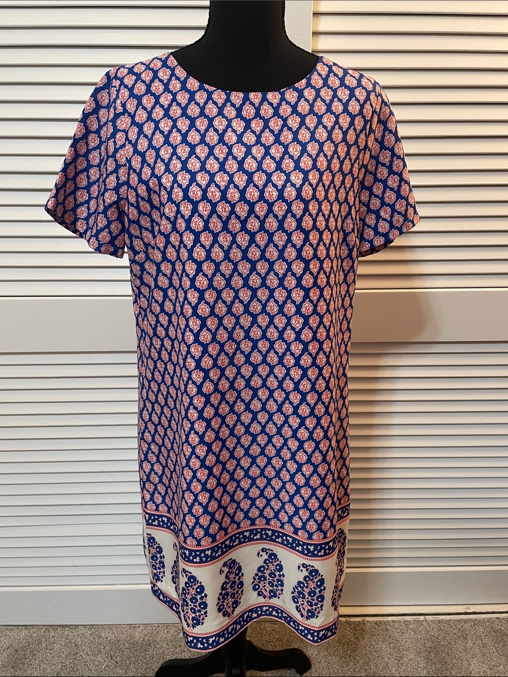 J. Crew Blue and Pink Printed Short-Sleeve Shift Dress